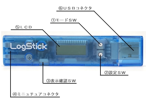 小型温度データロガー LS450-T(K) 各部の名称